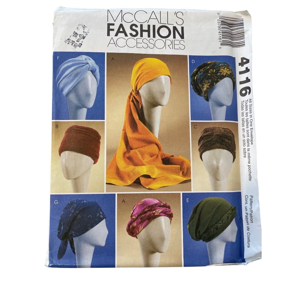 McCalls 4116 Turbans and Headwrap Sewing Pattern One Size Accessories 2003 UNCUT